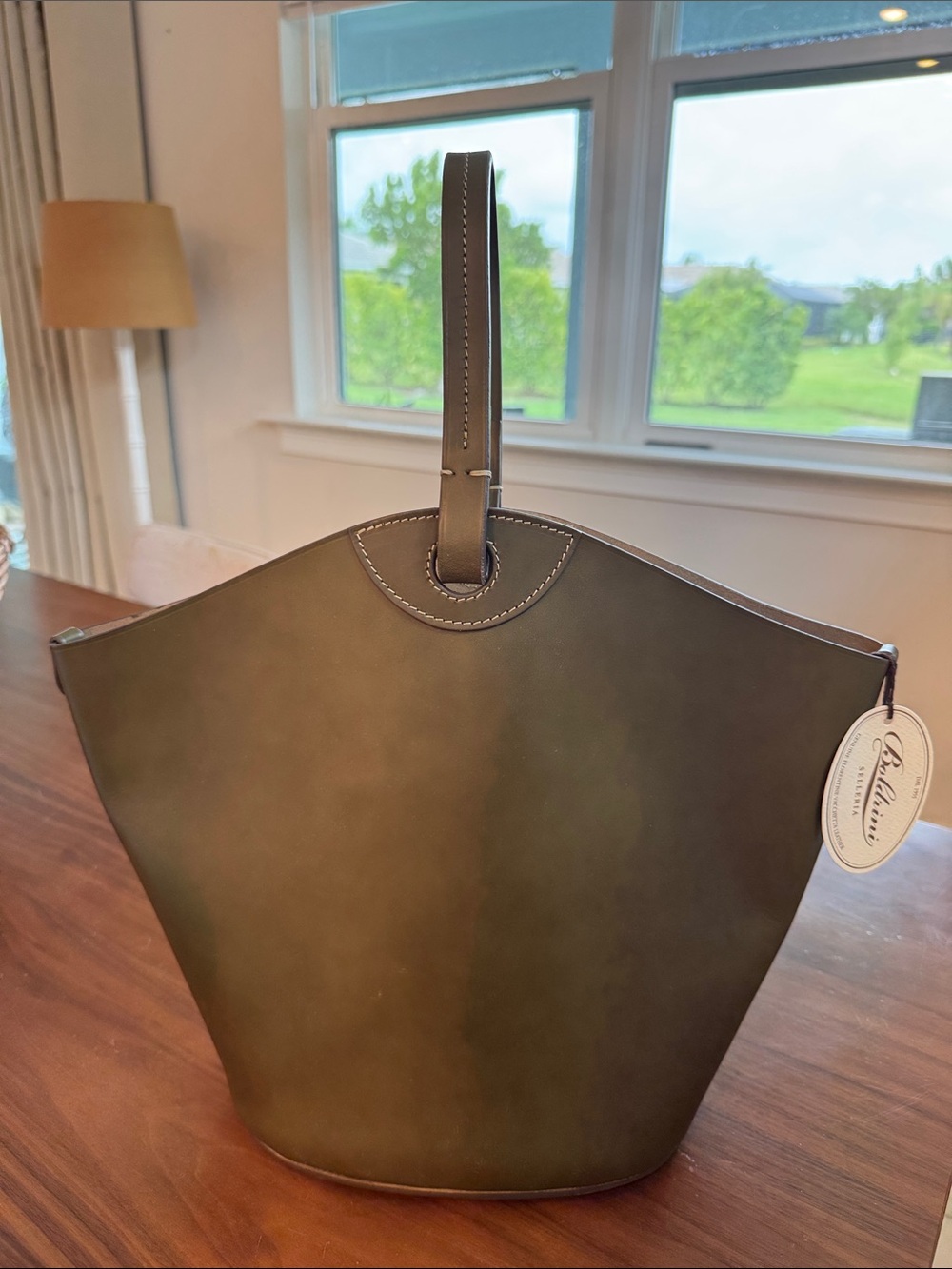Boldrini Selleria Olive Leather Rigid Bucket Bag Made in Italy NWT - Picture 13 of 14